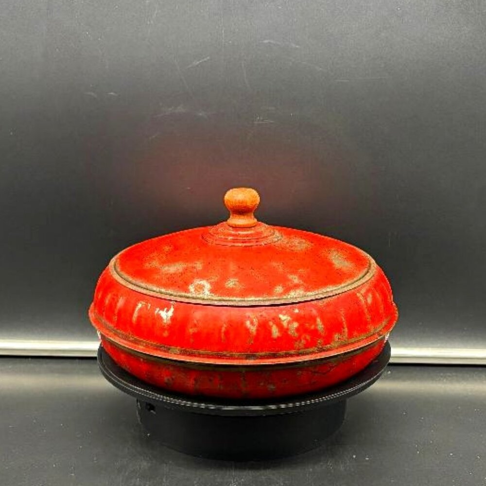 Vintage 1930's 1940's Red 3 Piece Metal Sewing Box